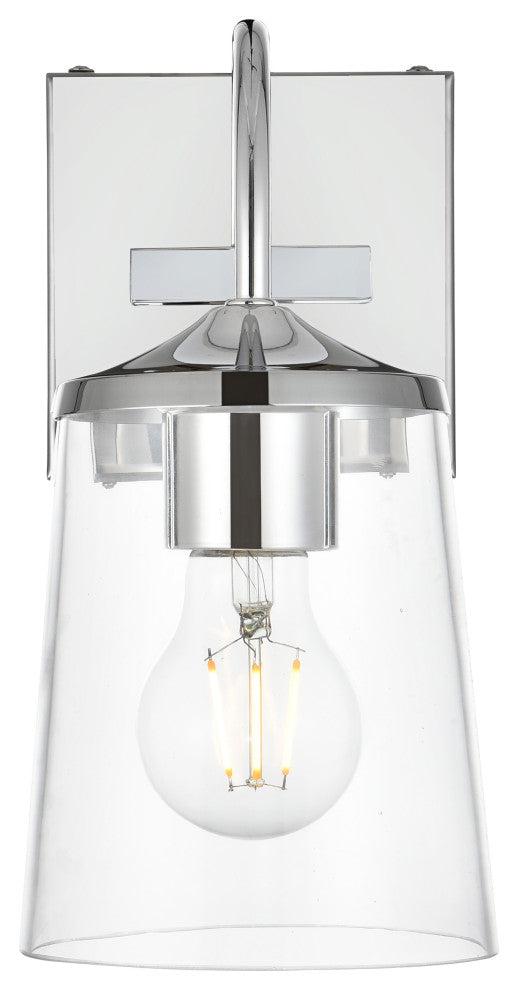 1 Light Chrome And Clear Bath Sconce