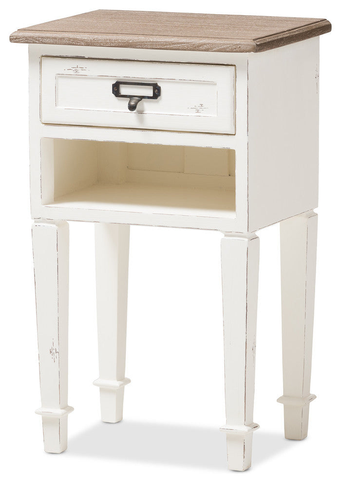 Dauphine Weathered Oak and White Wash Distressed Finish Wood Nightstand