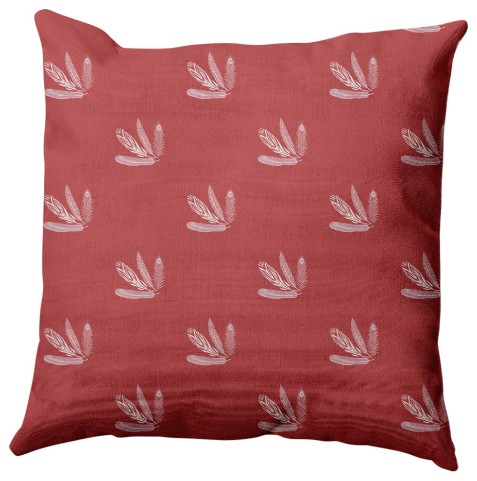 Feather Pattern Decorative Throw Pillow, Ligonberry Red, 20"x20"