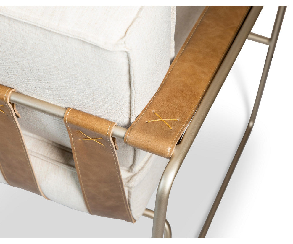Sampa Arm Chair, Medley Ivory Upholstery, Champagne Frame, Saddle Armrest