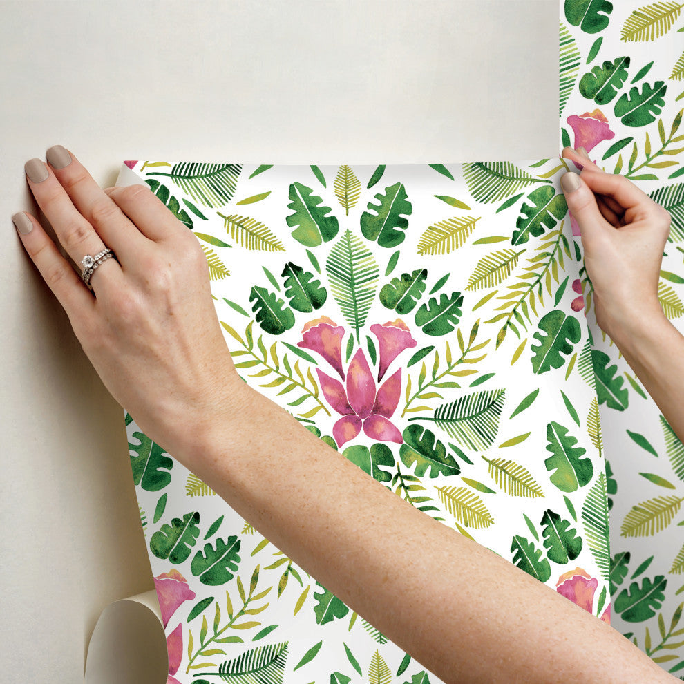 Green & Pink Green Cat Coquillette Tropical Peel & Stick Wallpaper