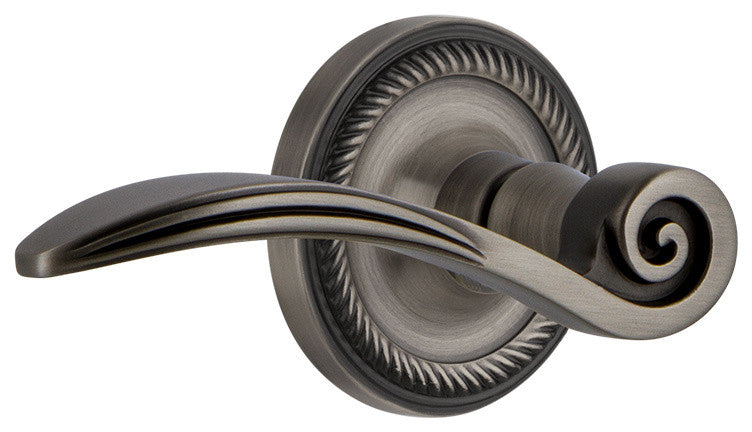 Rope Rose With Swan Lever, Antique Pewter, Left-Handed