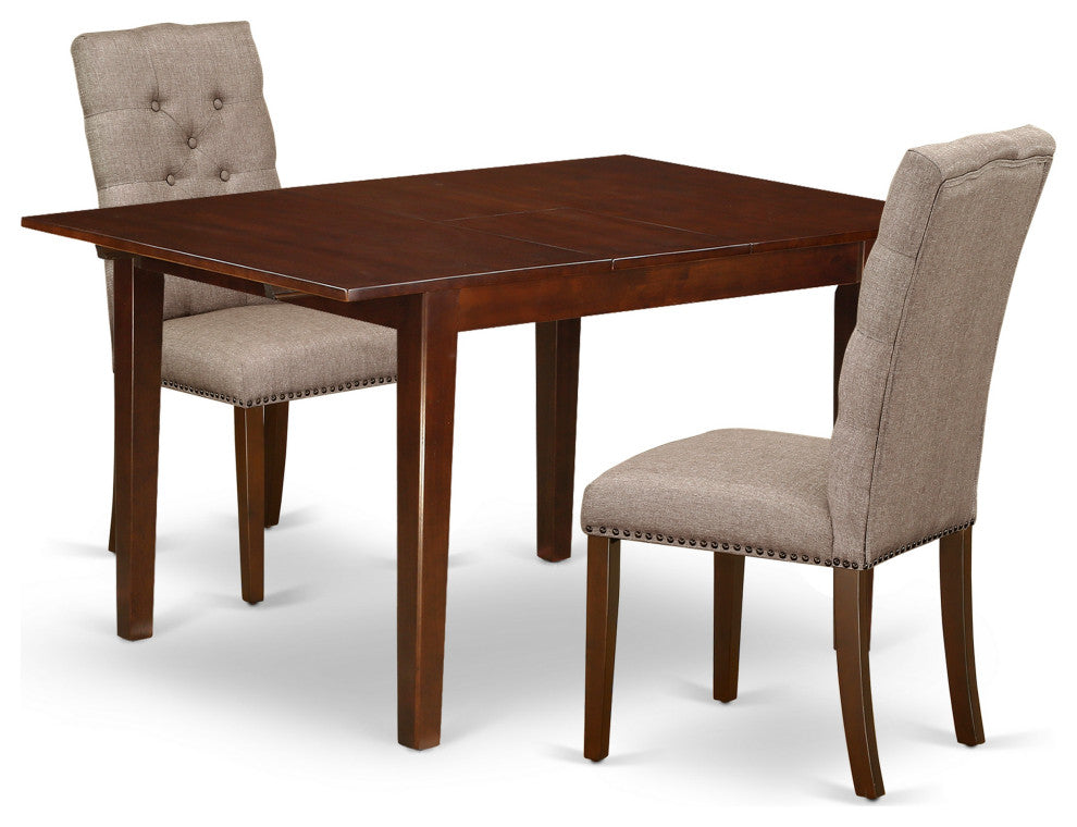 3-Pc Dining Set, Table, Butterfly Leaf, 2 Parson Chairs, Dark Khaki