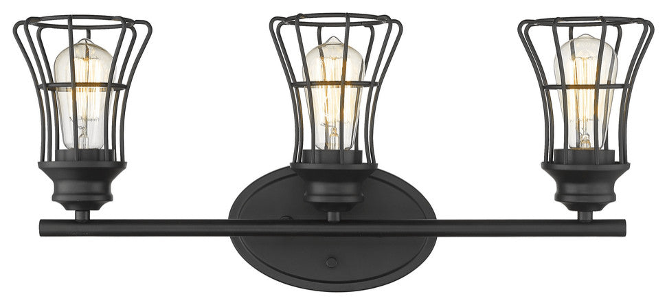 Three Light Matte Black Cage Wall Sconce