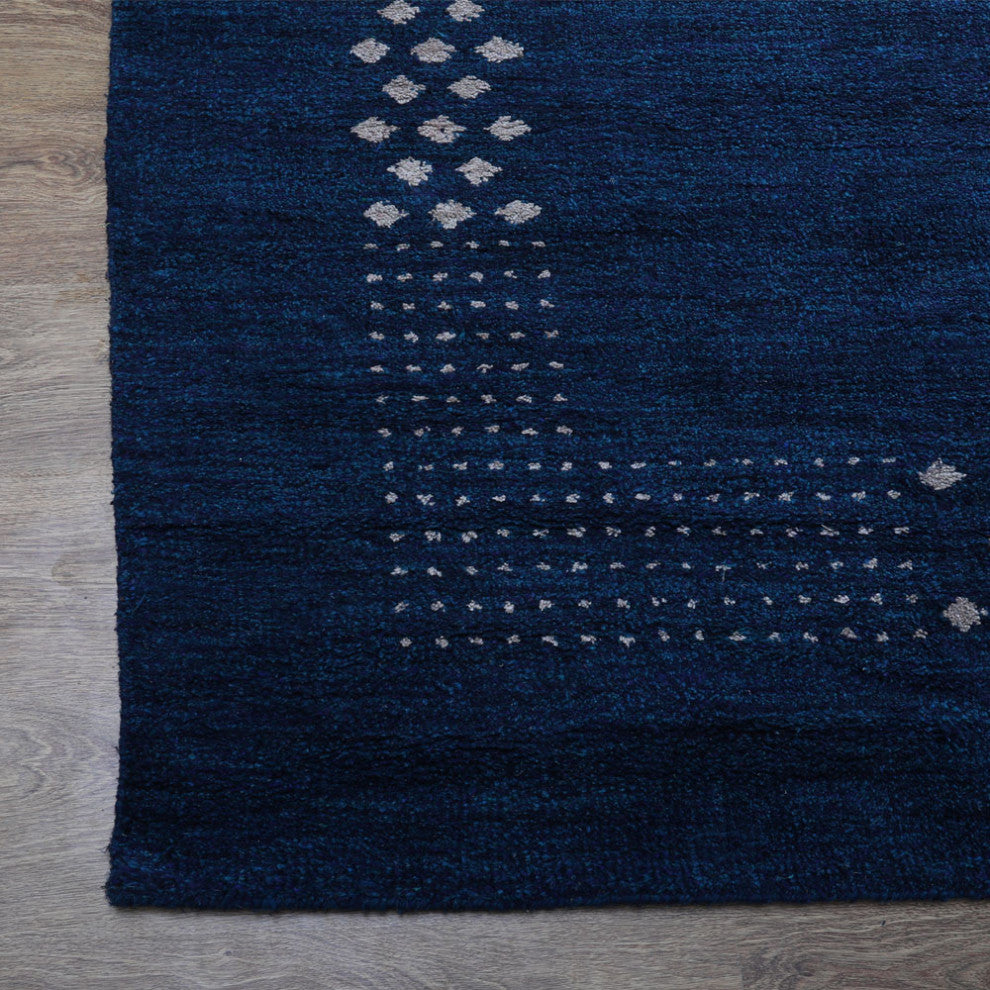 HAND KNOTTED LOOM WOOL ECO-FRIENDLY AREA RUGS - Rectangle, Blue, Contemporary
