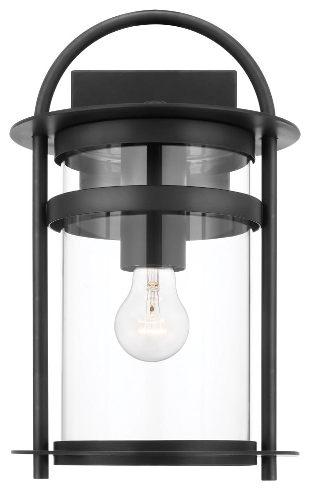 Bracer 1-Light Large Wall Lantern, Matte Black/Clear Glass