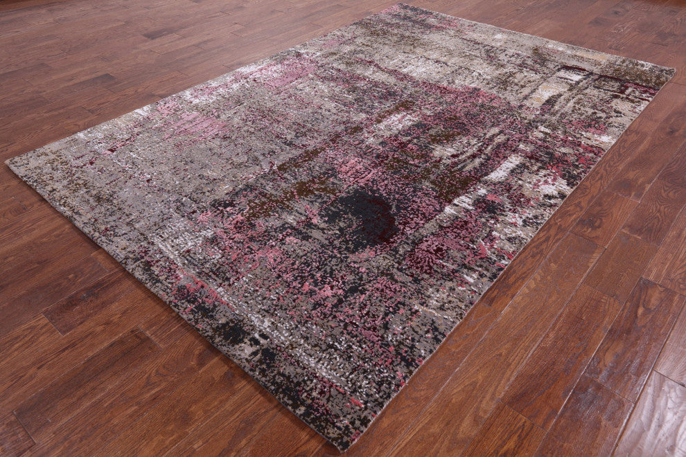 Abstract Wool and Silk Handmade Rug 6' 0" X 9' 1" Q8698