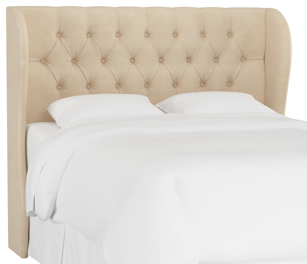Bradwell Tufted Wingback Headboard, Velvet Pearl, Twin