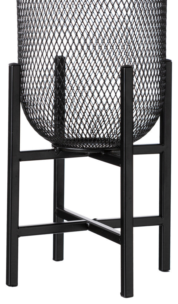 14.25"H Metal Mesh Black Solar Powered Outdoor Lantern With Stand