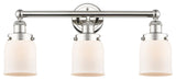 Edison Small Bell 3-Light 25" Vanity Light, Polished Nickel, Matte White Shade