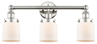 Edison Small Bell 3-Light 25" Vanity Light, Polished Nickel, Matte White Shade