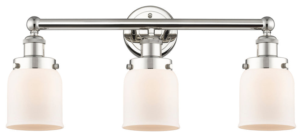 Edison Small Bell 3-Light 25" Vanity Light, Polished Nickel, Matte White Shade