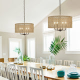 20" 4-Light Bohemian Coastal Drum Chandelier with Seagrass Hand Woven Shade