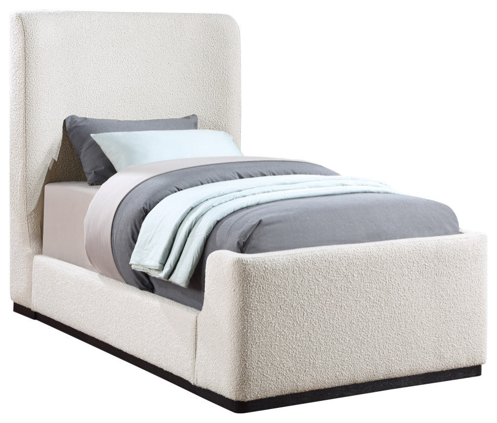 Oliver Boucle Fabric Upholstered Bed, Cream, Twin