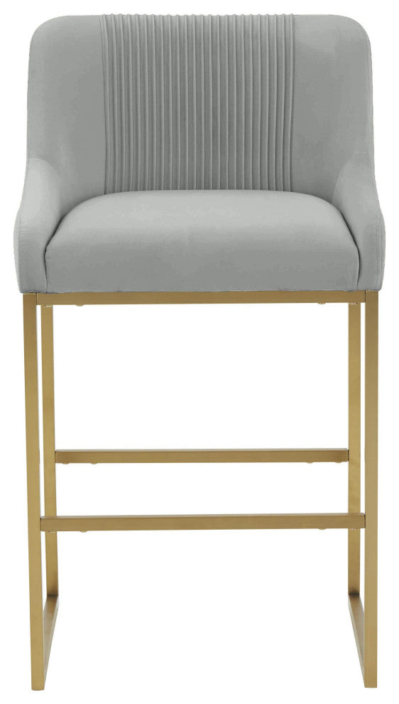 Lisa Pleated Velvet Counter Stool, Gray