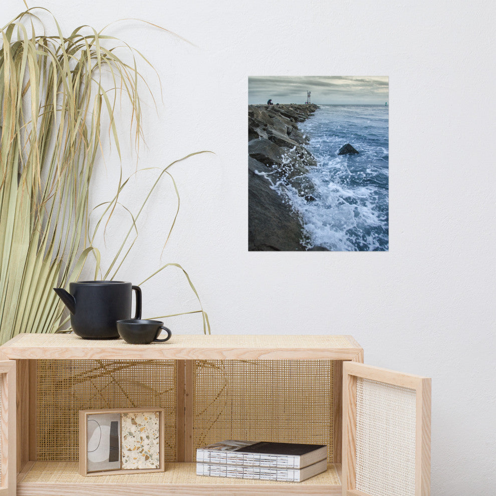 Splashing on the Jetty Landscape Photo Unframed Wall Art Print, 16" X 20"