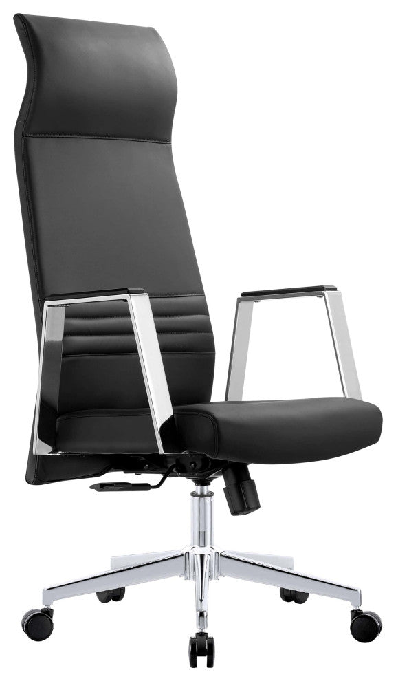 LeisureMod Aleen High-Back Leather Office Chair With Swivel and Tilt, Black