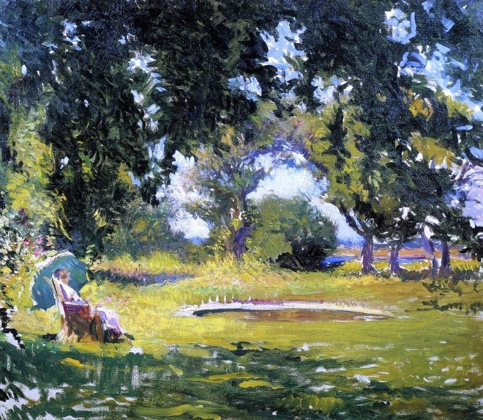 Edmund Tarbell Seated Woman by a Pond (My Wife in a Garden) Canvas Print