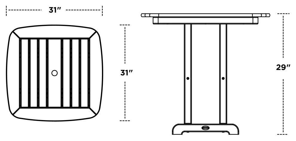 Polywood Nautical 31" Dining Table, Slate Gray