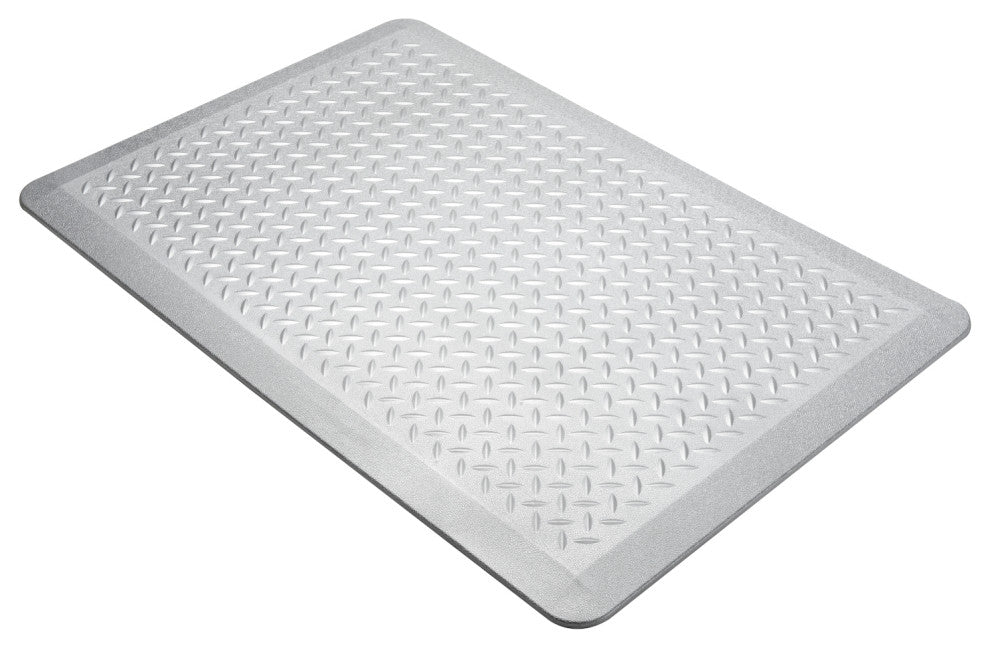 Anti-Fatigue Floor Mat, Tread Plate Pattern 24"x36"x2/3", Silver, Set of 1
