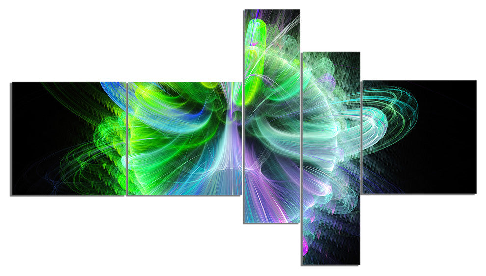 Bright Blue Fractal Vortices of Energy, Floral Canvas Print, 60"x32", 5 panels