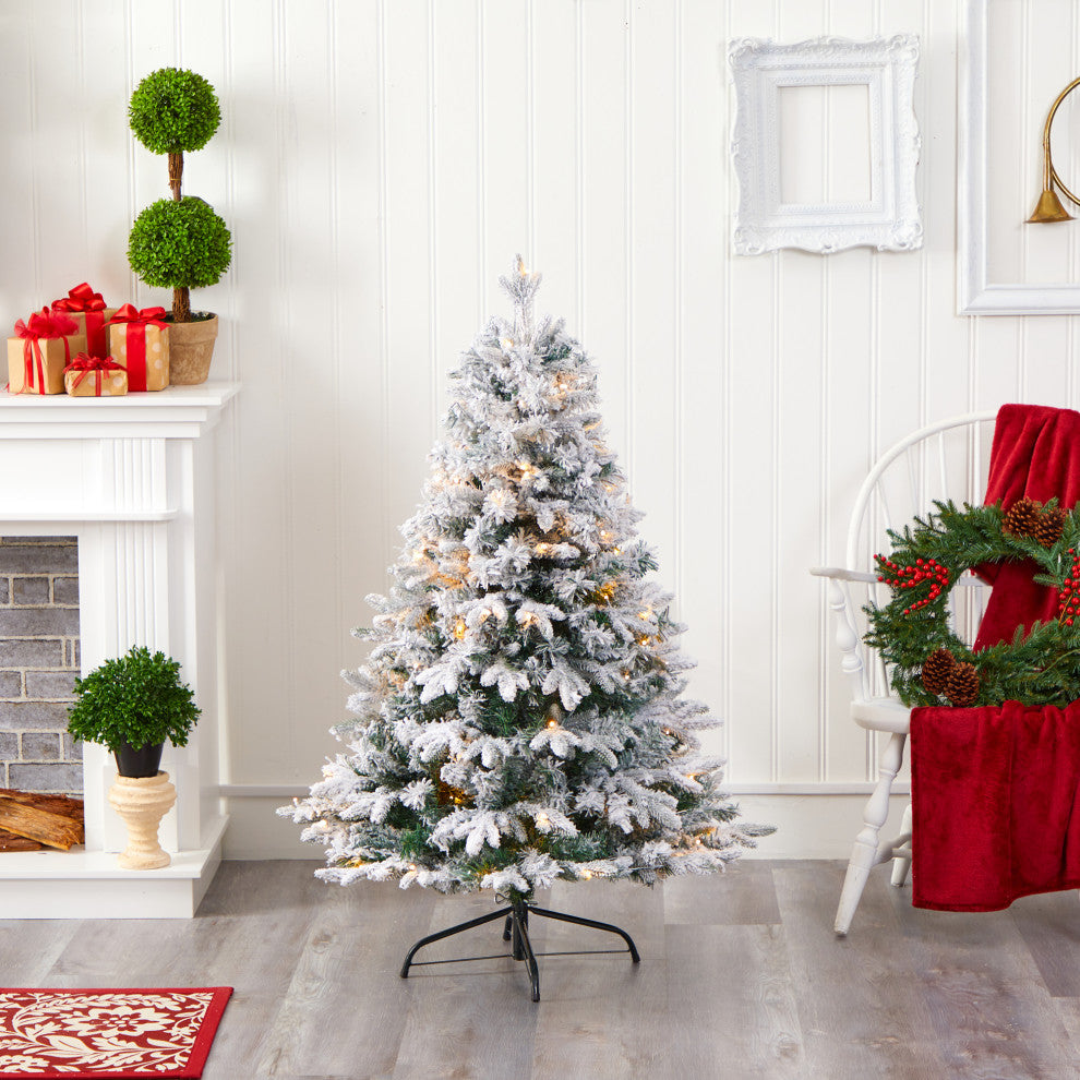 4' Flocked Vermont Mixed Pine Faux Christmas Tree With 100 Clear LED Lights
