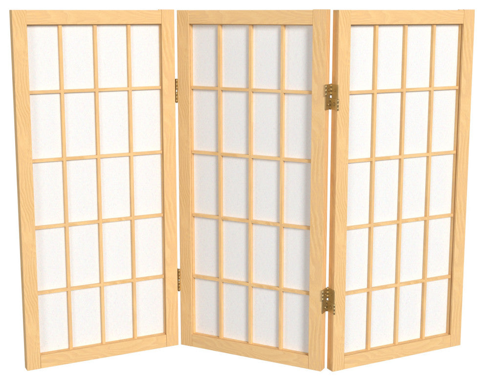 2' Tall Desktop Window Pane Shoji Screen, Natural, 3 Panels