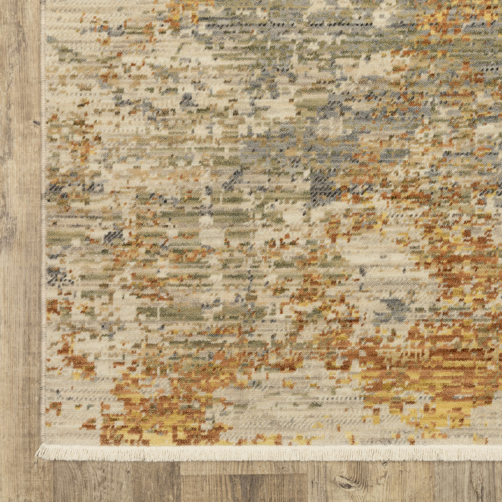 Saturn Mottled Abstract Beige/Gold Wool Blend Area Rug 2' x 3'