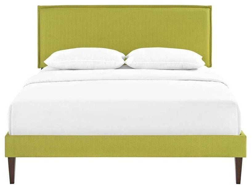 Modway Camille Queen Fabric Platform Bed With Squared Tapered Legs, Wheatgrass