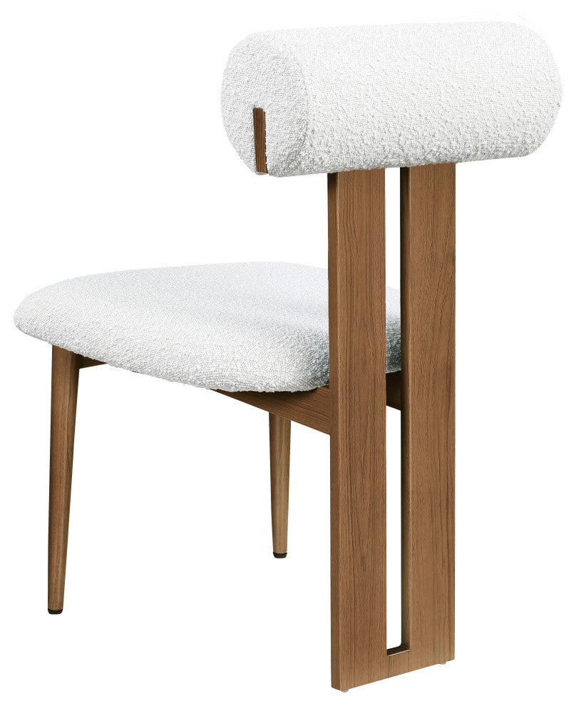 Dario Upholstered Dining Chair, Set of 2, Cream, Boucle Fabric, Walnut Wood Look