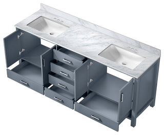 Jacques 80" Dark Gray Double Bath Vanity Cabinet Carrara Marble Top Square Sinks