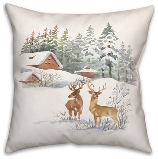 Winter Watercolor Deer 20x20 Spun Poly Pillow