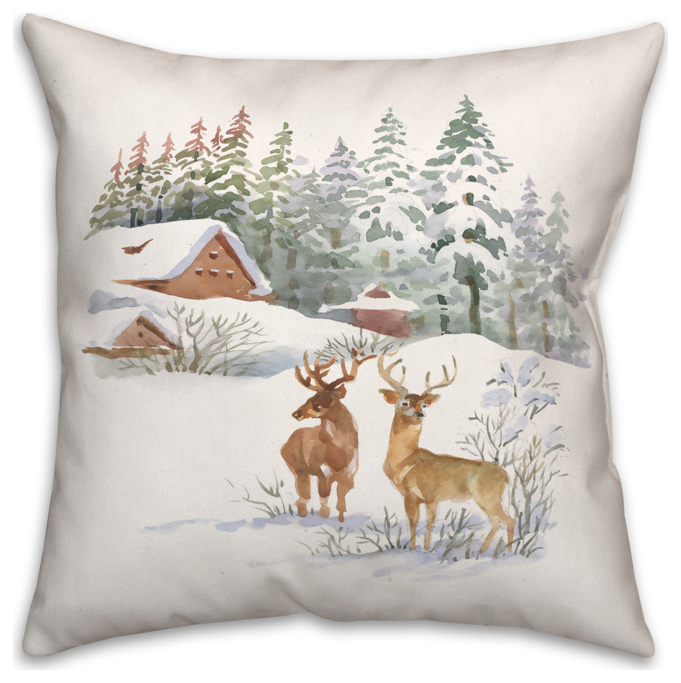 Winter Watercolor Deer 20x20 Spun Poly Pillow