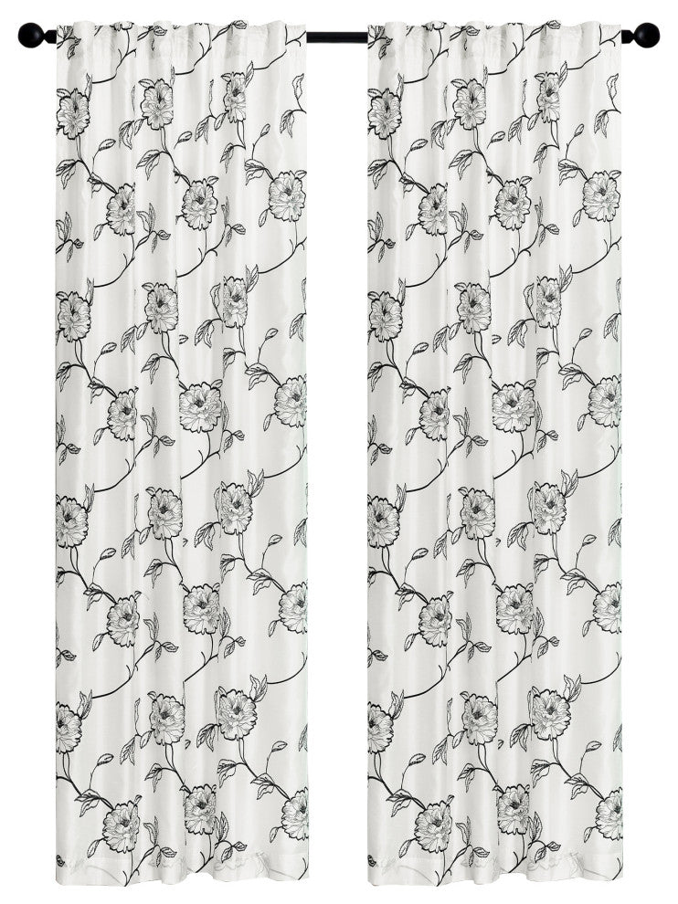 Magnolia Embroidery Curtains, 54x96" with Rod Pocket Tab Top