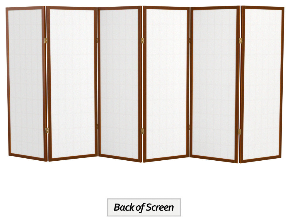 4' Tall Window Pane Shoji Screen, Walnut, 6 Panels