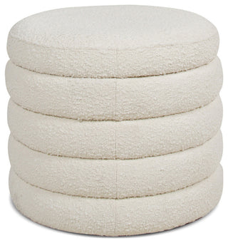 Fuji 19" Oversized Horizontal Tufted Round Storage Ottoman, Ivory White Boucle