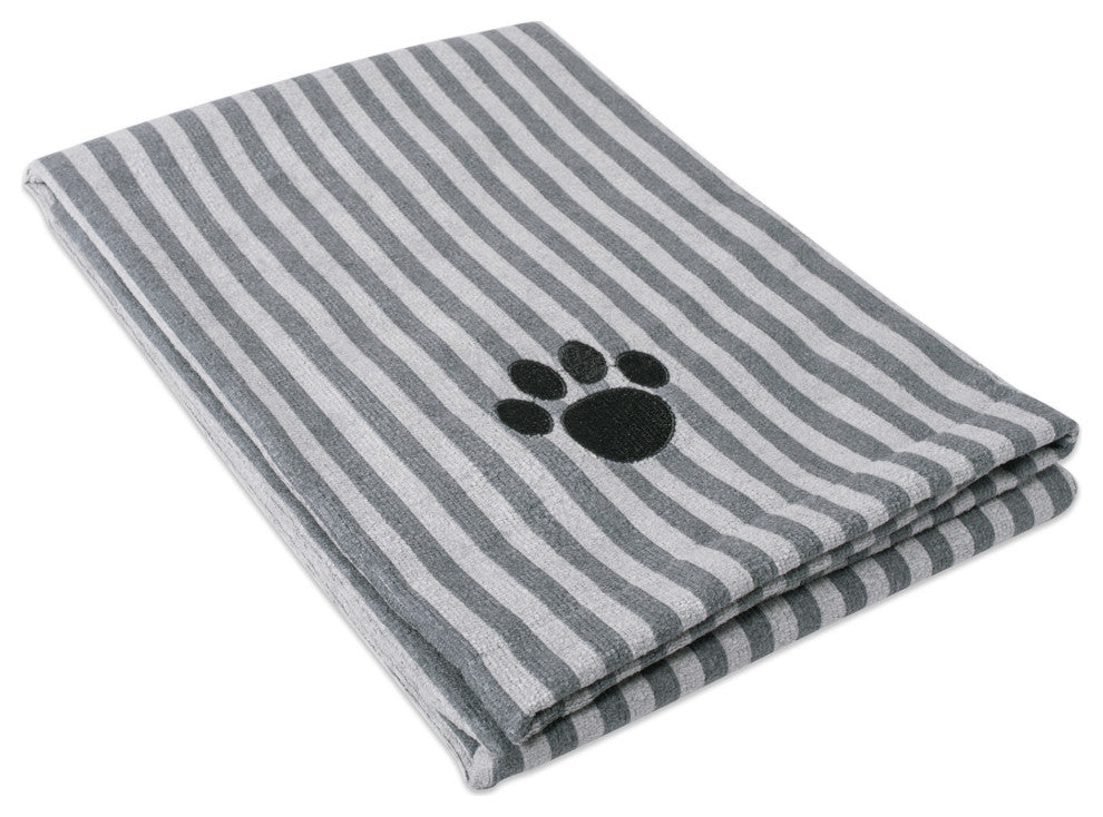 DII Gray Stripe Embroidered Paw Pet Towel