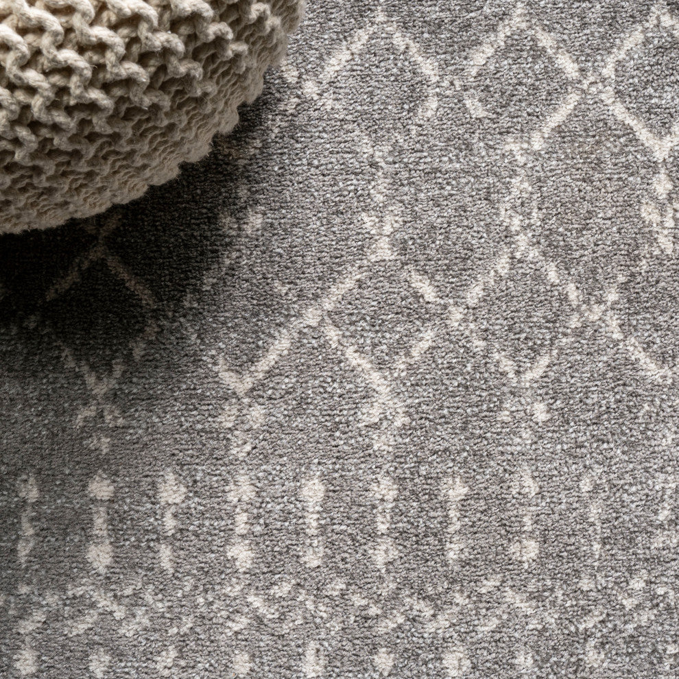 Moroccan HYPE Boho Vintage Diamond Runner Rug, Gray/Ivory, 2 X 8