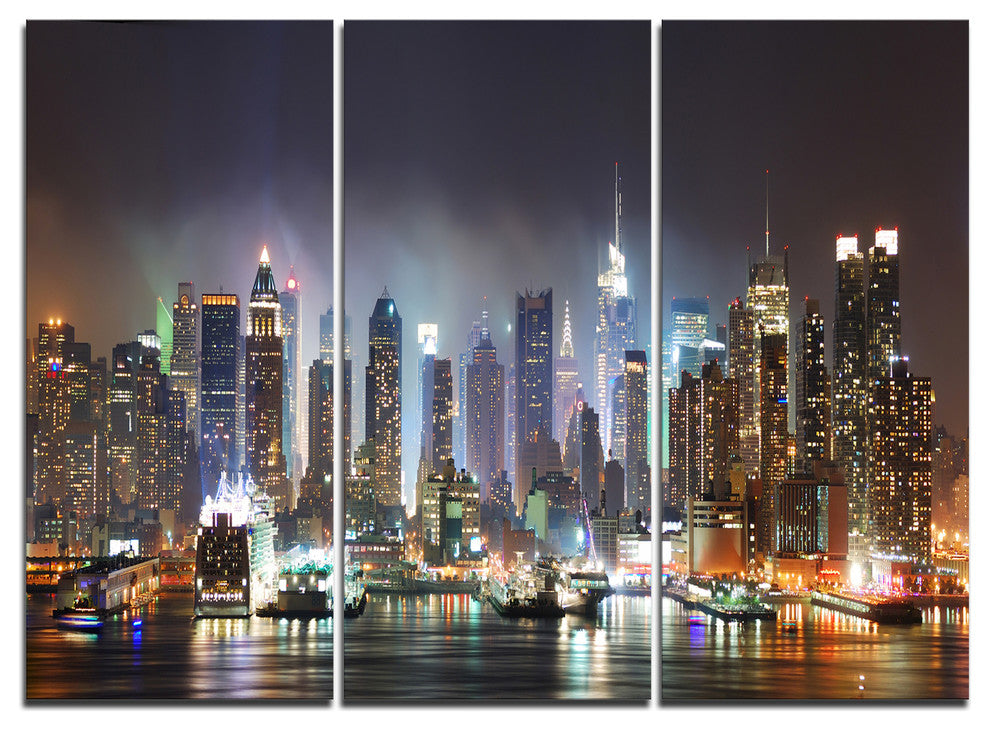"New York Times Square in Blue Light" Metal Wall Art, 3 Panels, 36"x28"