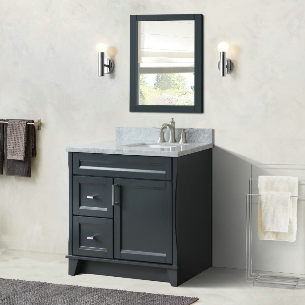 37" Single Sink Vanity, Dark Gray Finish With White Carrara Marble