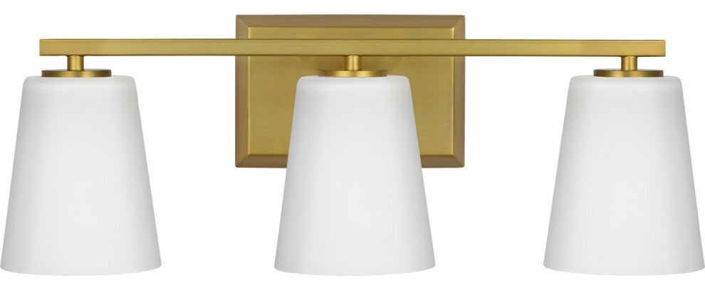 Vertex Collection Three-Light Brushed Gold Etched White Glass Bath Light