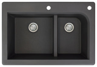 Radius 33" silQ Granite Drop-in Double Bowl Kitchen Sink with 2 Holes in Black