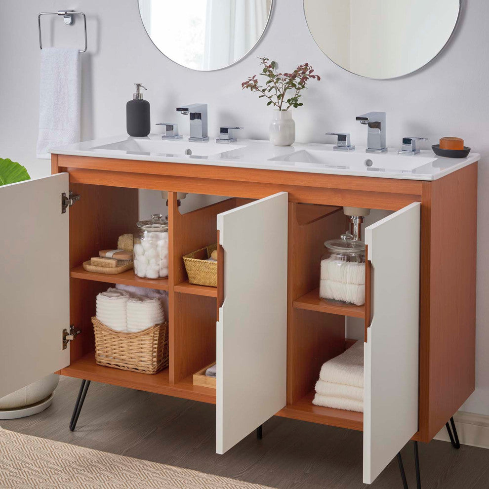 Energize 48" Double Sink Bathroom Vanity, Cherry White White