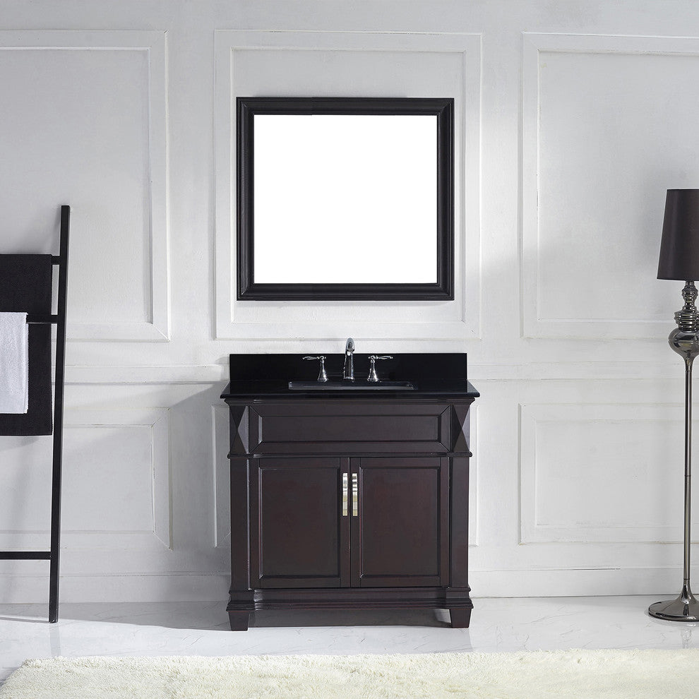 Victoria Single Bathroom Vanity Set, Espresso With Black Galaxy Granite Top, 36"