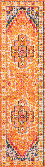Brooklyn Geometric Medallion Area Rug, Orange/Blue, 2 X 8