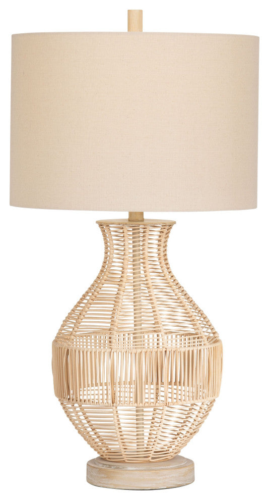 Jayce 3-Way Rattan Table Lamp with Oat Linen Lamp Shade