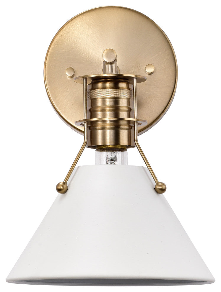 Outpost 1-Light Wall Sconce, Matte White With Burnished Brass