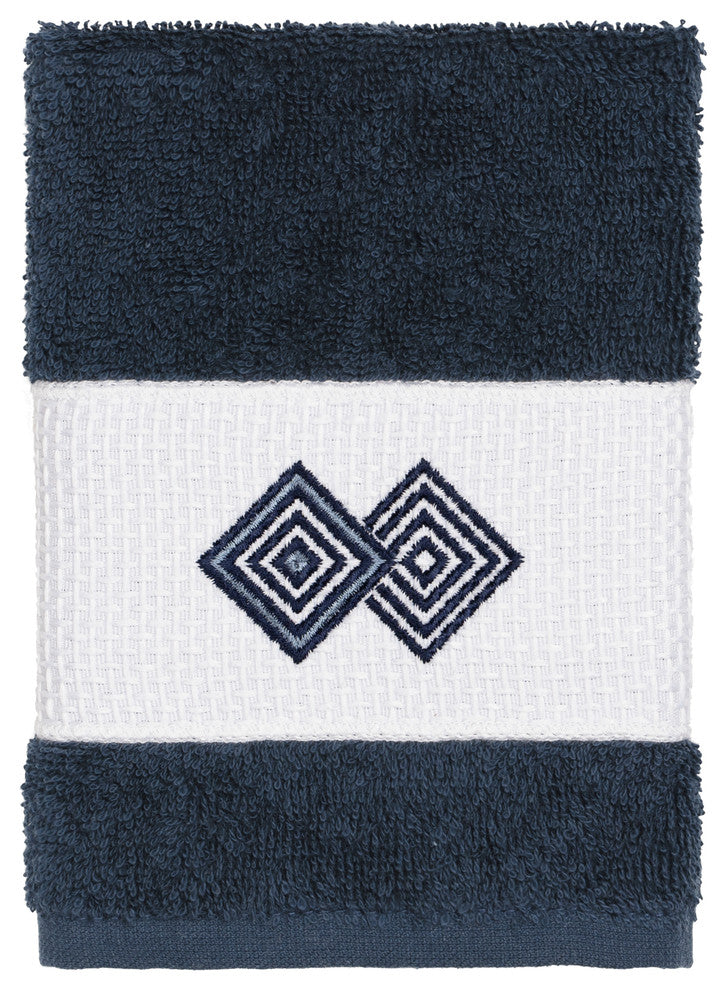 Linum Home Textiles Noah Embellished, Midnight Blue, Washcloth, Single