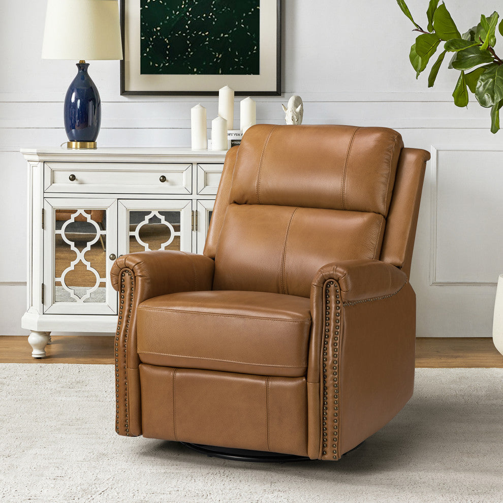 Kaietan Genuine Leather Power Rocking Recliner, Camel
