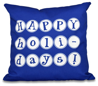 26"x26" Happy Holidays, Word Print Pillow, Blue